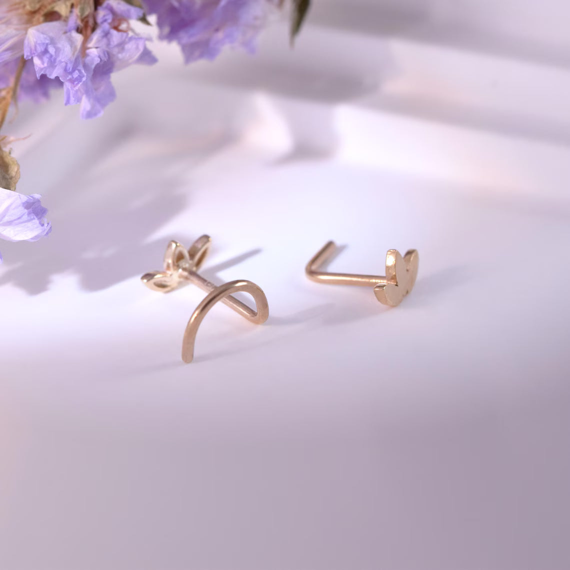 14K Solid Gold Lotus Star Nose Stud