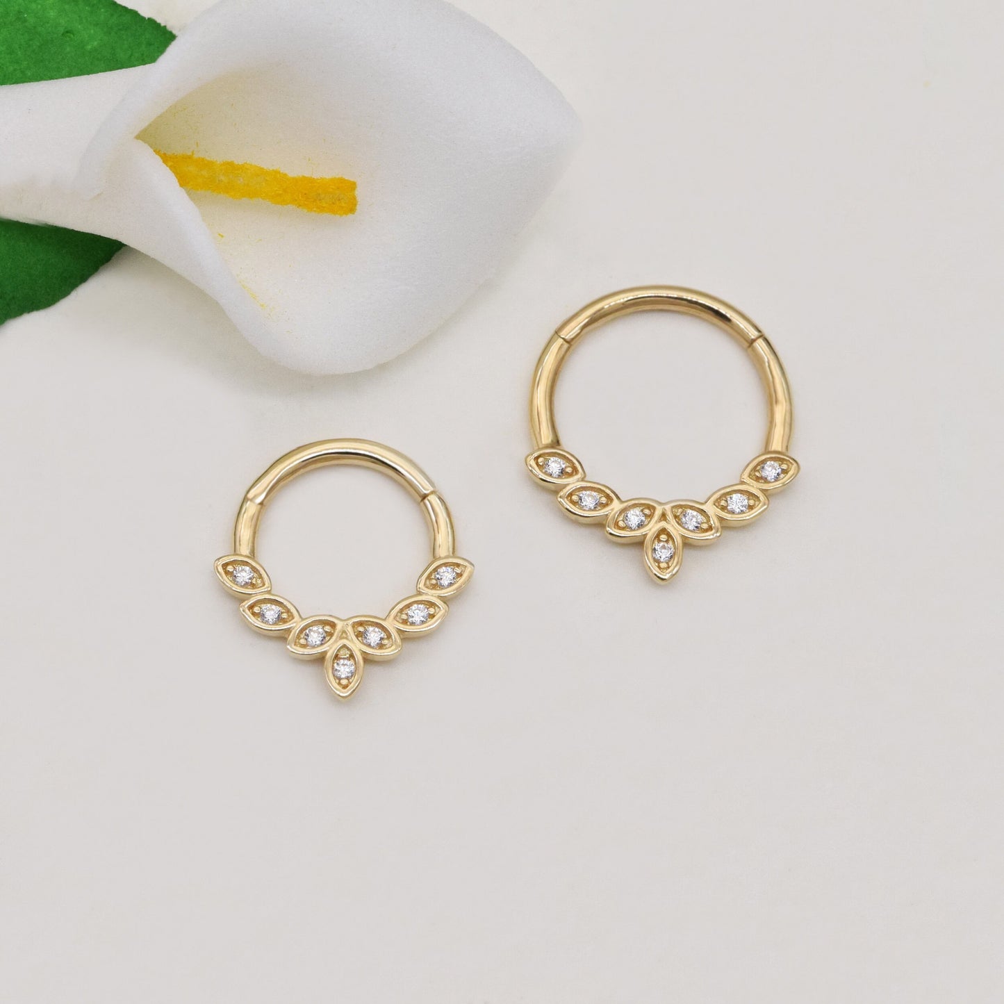 14K Solid Gold Marquise Diamond Daith Piercing 16G
