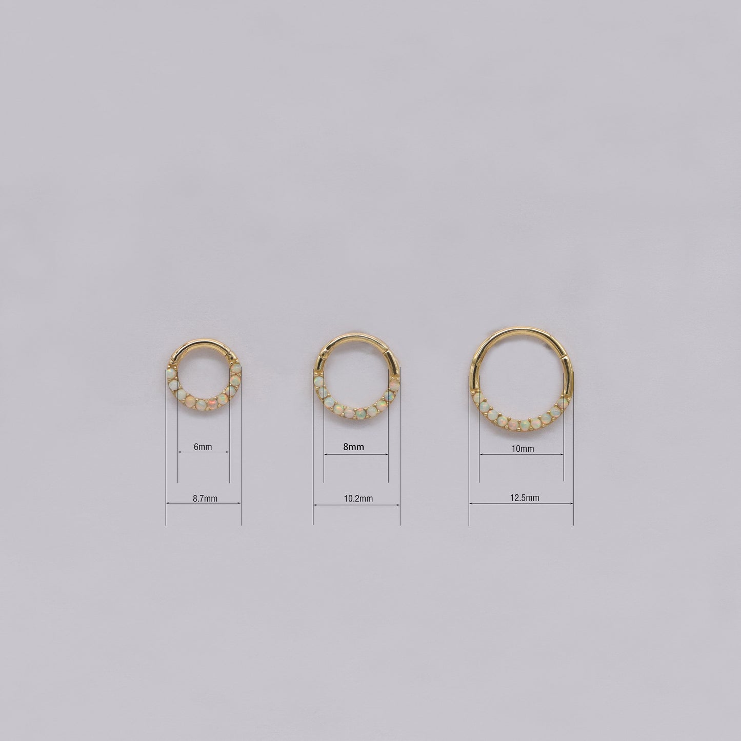 14K Solid Gold Opal Septum Ring Cartilage Hoop 16g 6/8/10mm