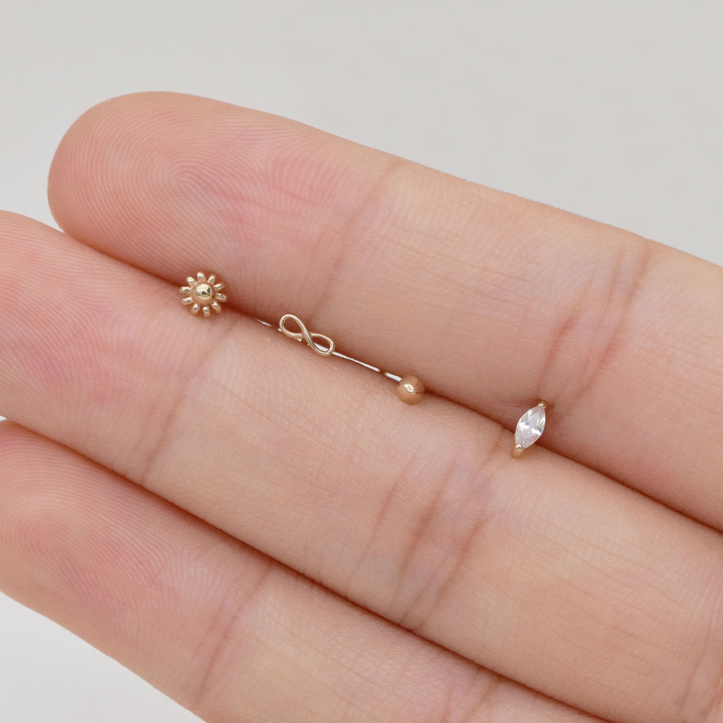 14K Solid Gold Marquise Flower Nose Stud 20G