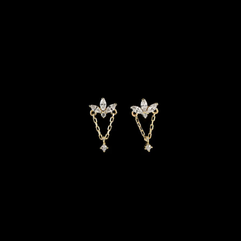 14K Gold Marquise Chain Cartilage Earring 20g