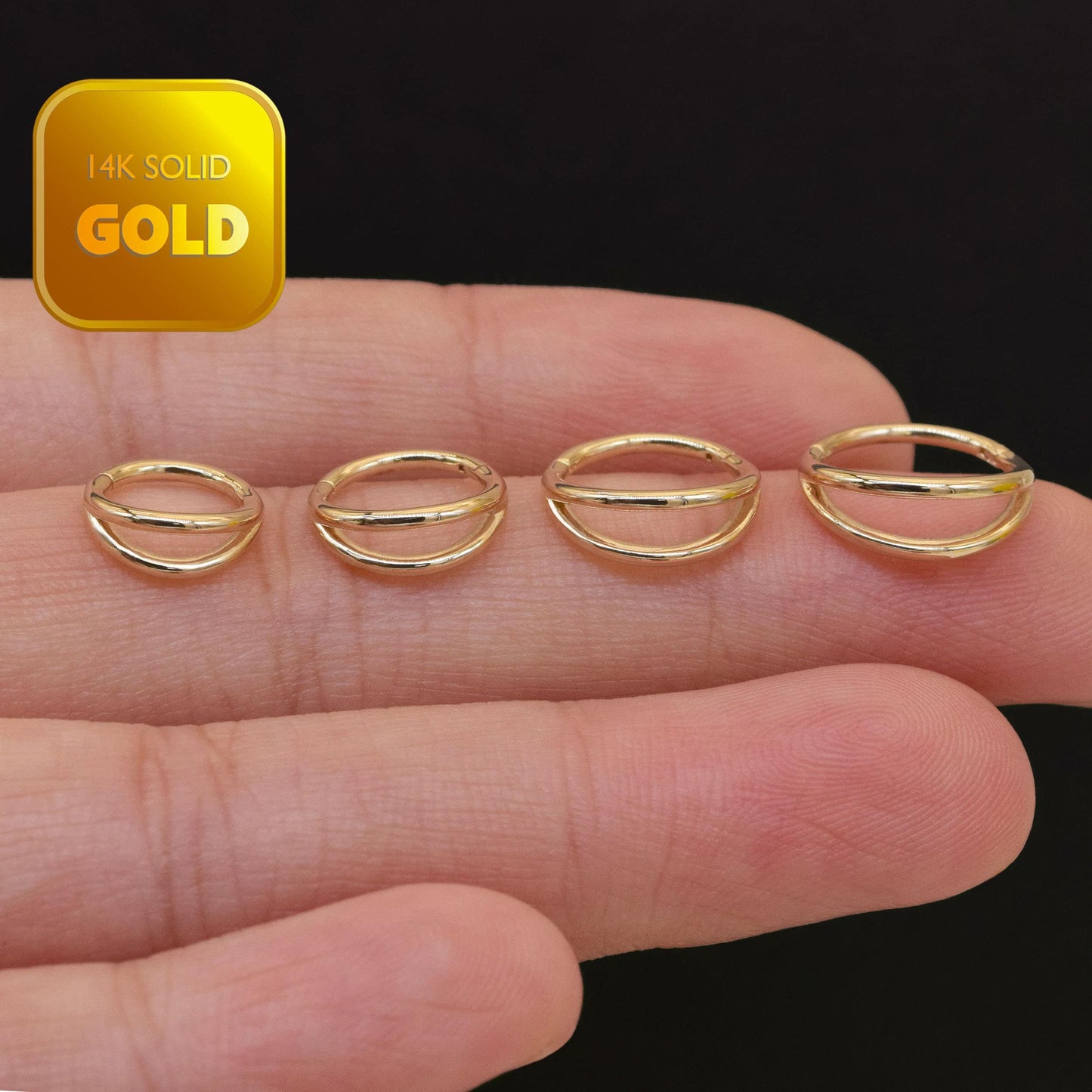 14K Solid Gold Double Row Hoop Septum Daith Cartilage Ring 16G
