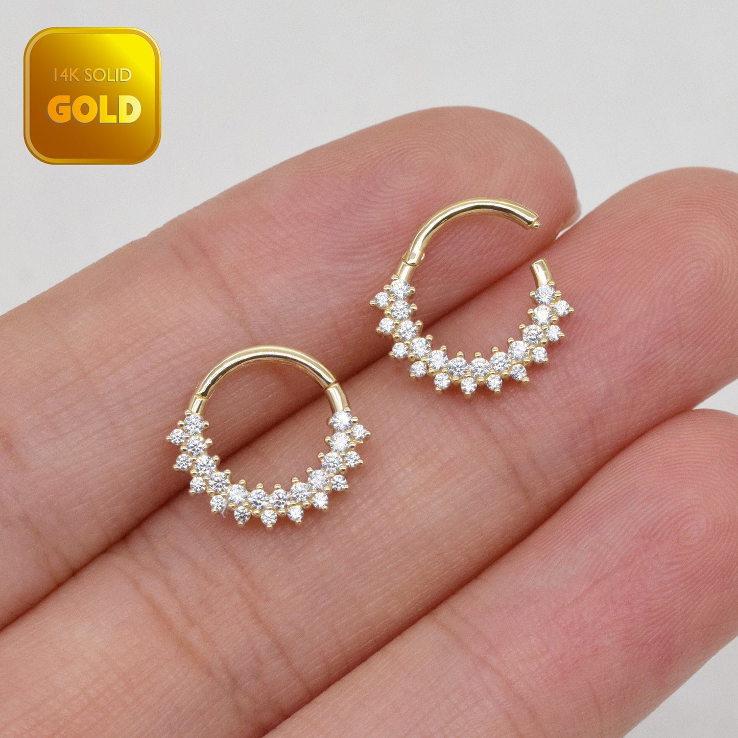 14K Solid Gold Double Row Hinged Hoop