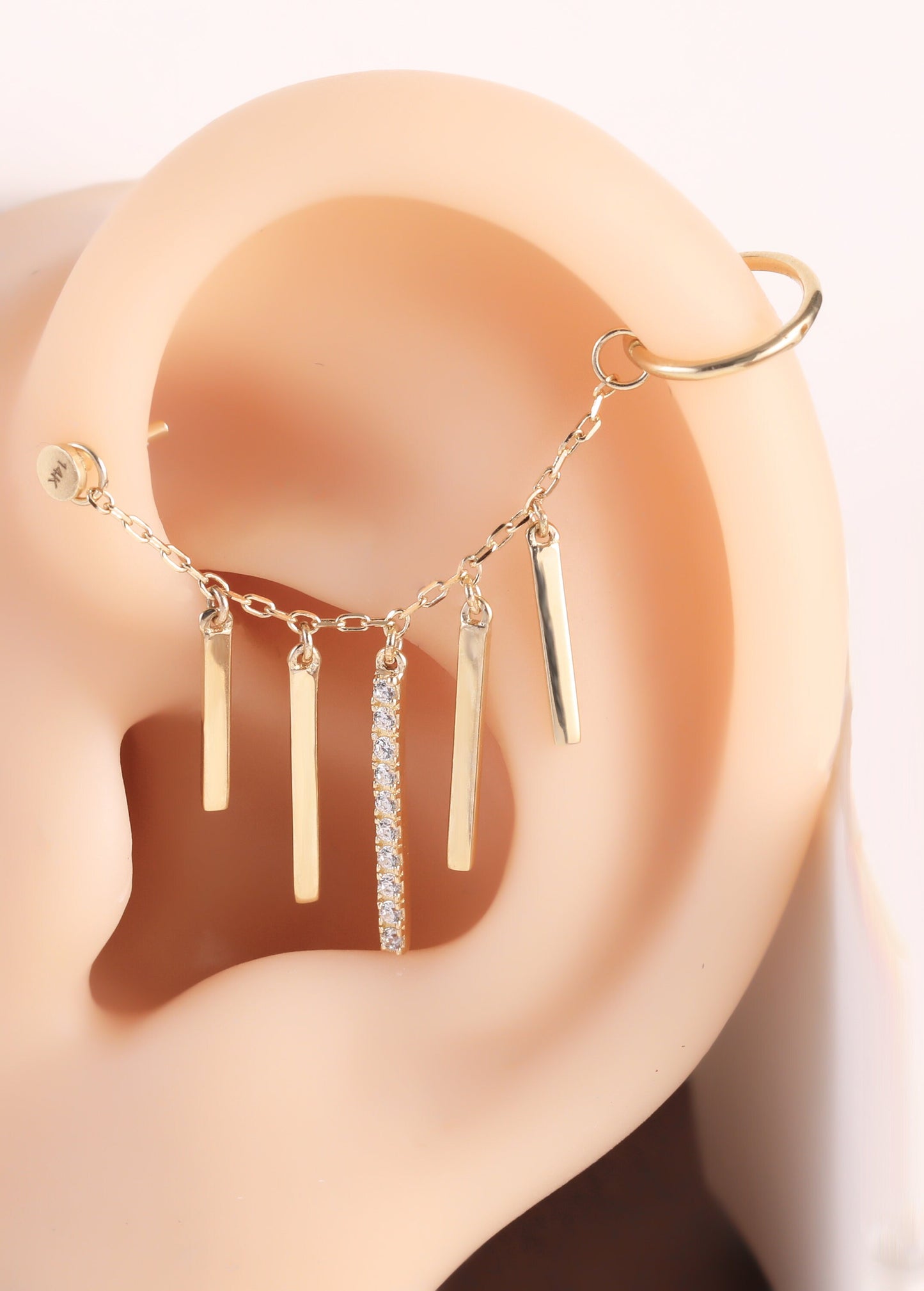 14K Solid Gold Dripping Dangle Chain Piercing