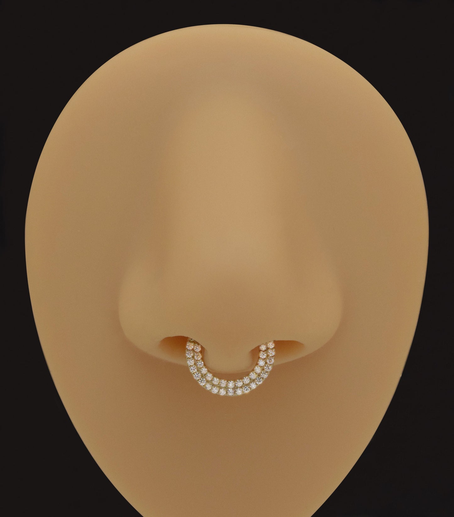 14K Solid Gold Double Row Daith Earring White Cubic Zirconia Septum Ring 18g