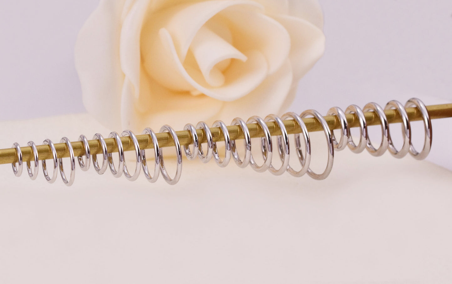 14K Solid White Gold Hinged Hoop Earring 16G 18G