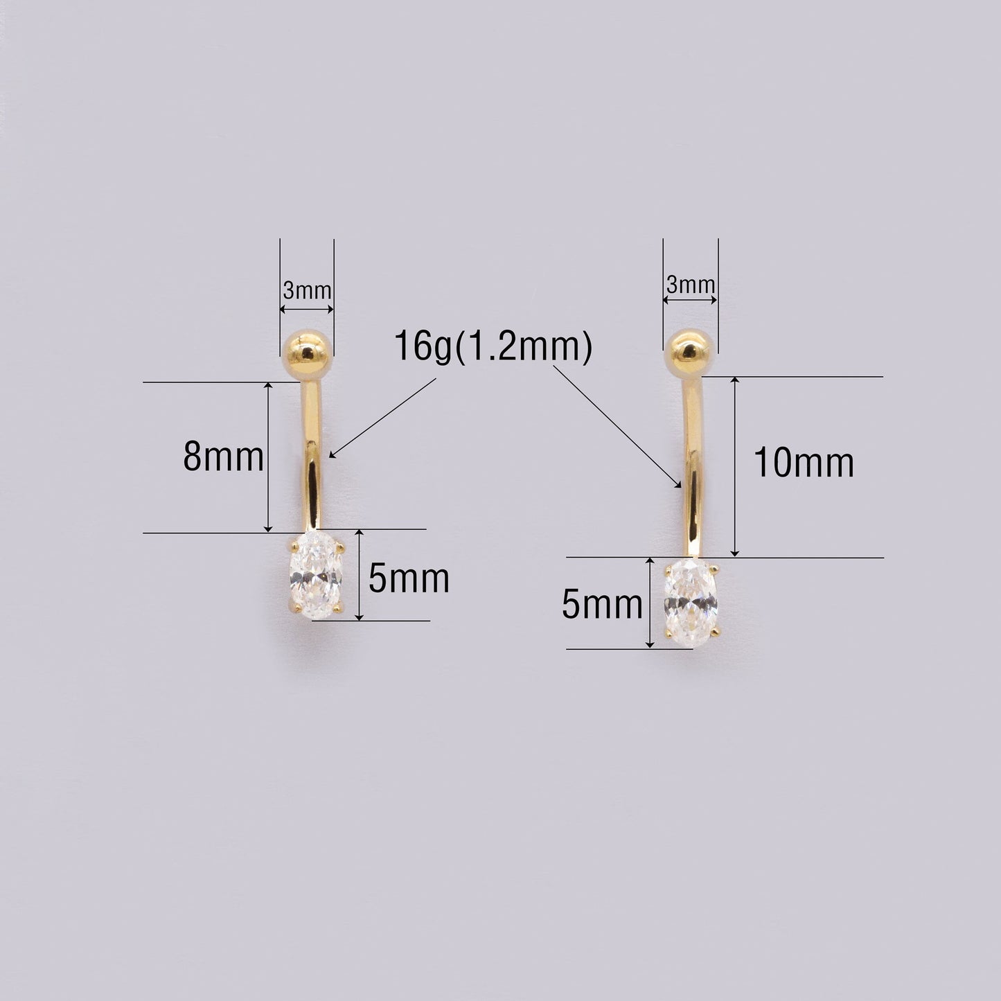 14K Solid Gold Diamond Rook Earring Curved Barbell Navel Daith Eyebrow Ring 16g Gift
