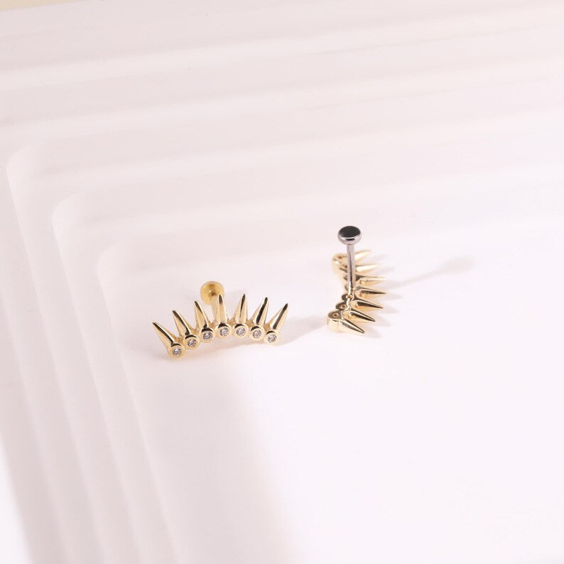 14k Gold Curved Bar Gothic Helix Conch Stud