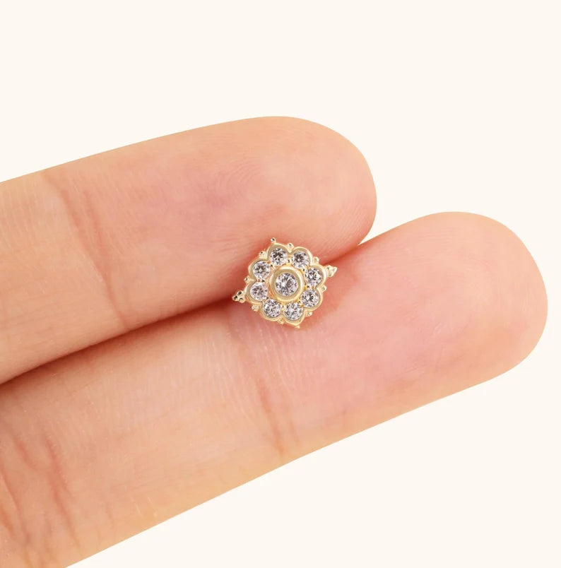 14K Gold Sunburst Sunflower Cartilage Stud Earring