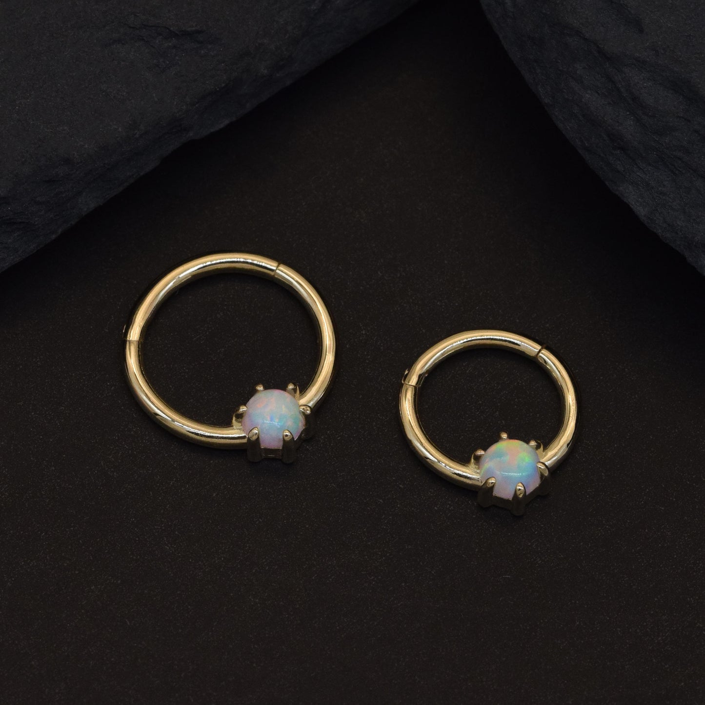 14K Solid Gold Opal Septum Hoop 16g