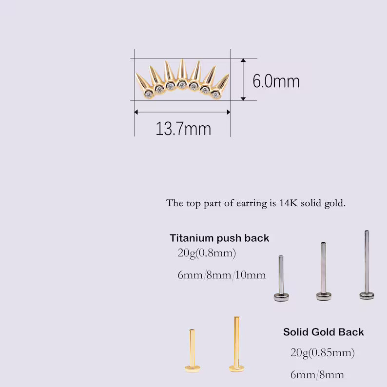 14k Gold Curved Bar Gothic Helix Conch Stud