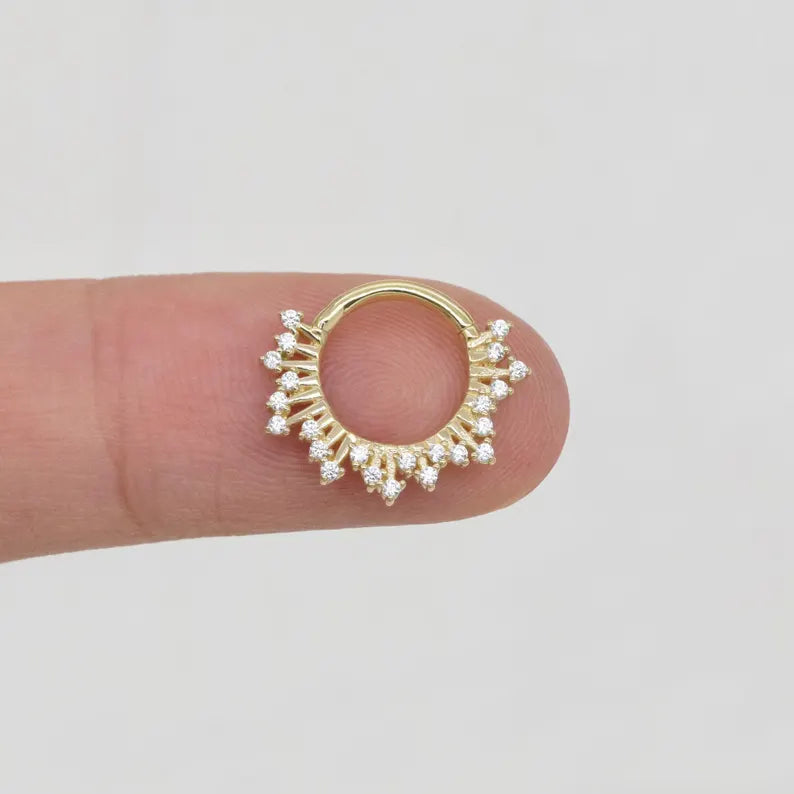 14K Gold Sunburst Daith Septum Hoop 16G
