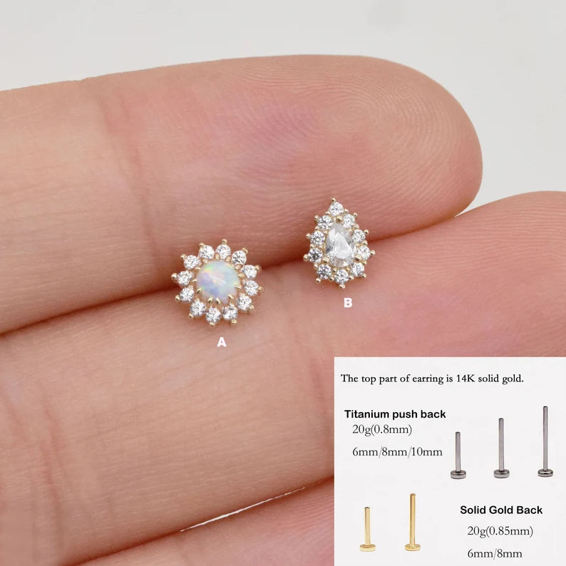 14K Gold Opal Sunflower Stud Cartilage Earring
