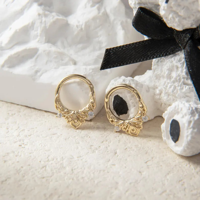 14K Solid Gold Floral Septum Hoop