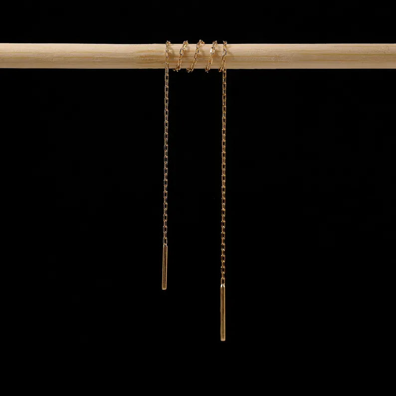 14K Solid Gold Chain Threader Earring