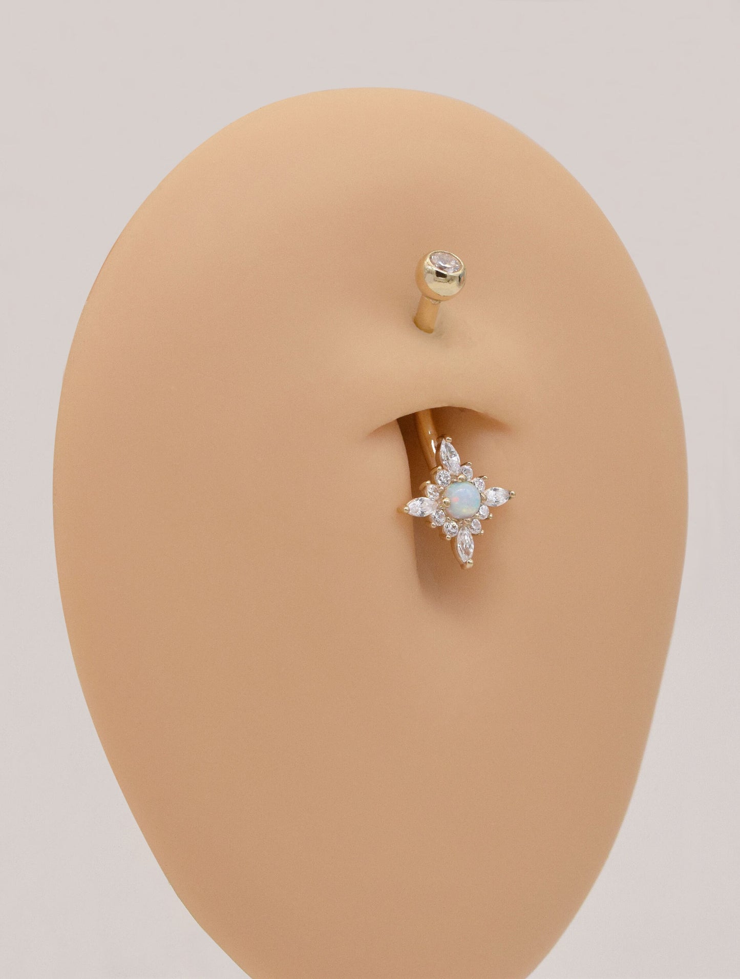 14K Solid Gold Flower Opa 14g Belly Button Ring
