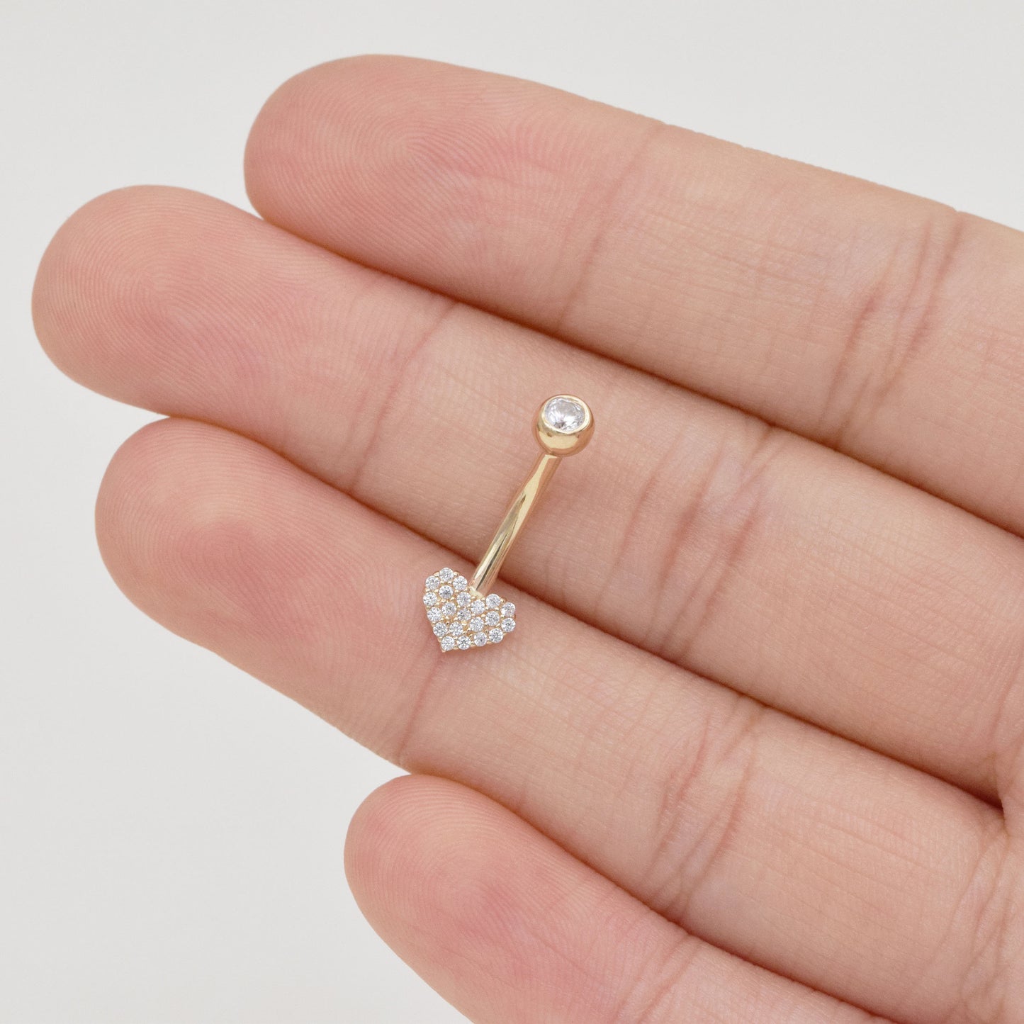 14K Solid Gold Heart Belly Ring 14g