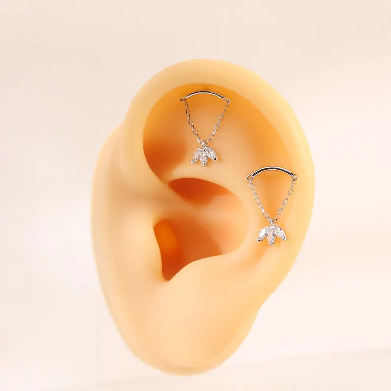 14K White Gold Chain Dangle Stud