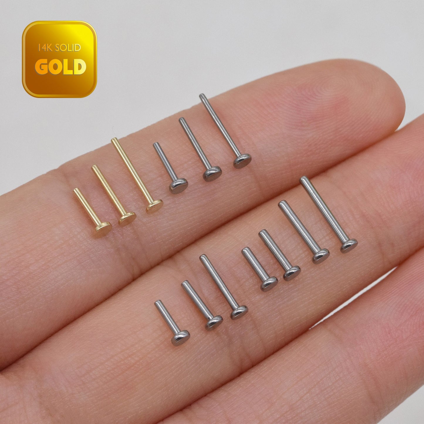 14K Solid Gold Flat Back Cartilage Stud 16G 18G 20G
