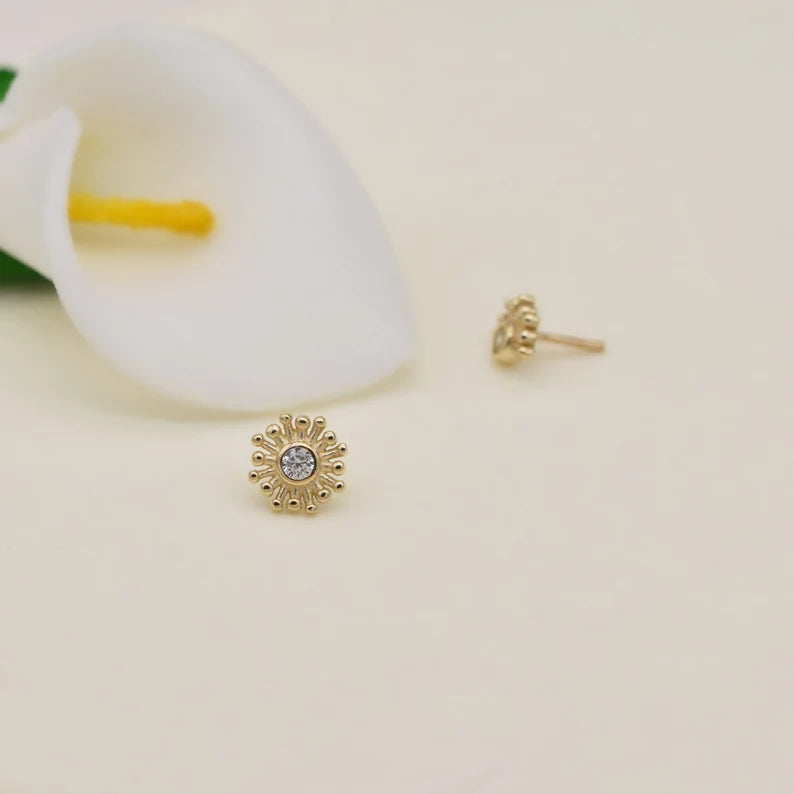 14K Gold Sun Cartilage Stud Earring
