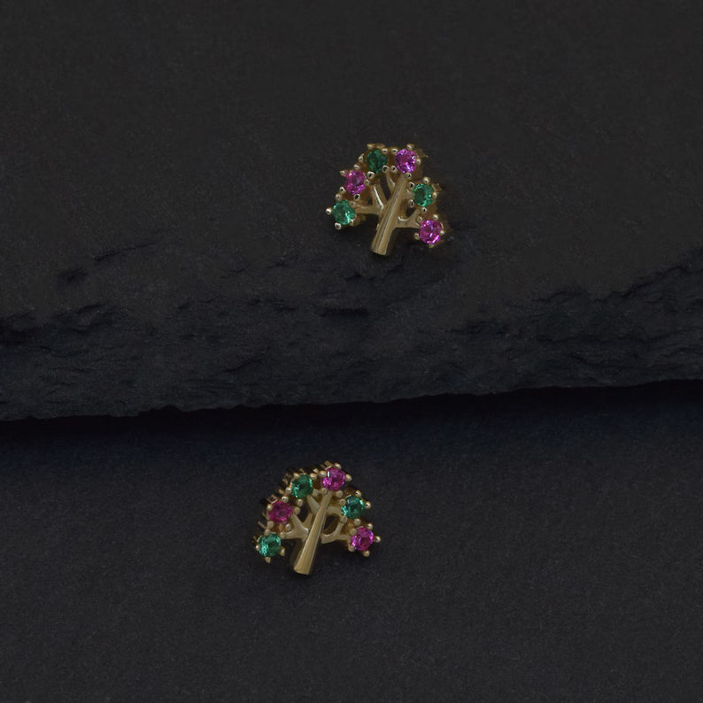 14K Solid Gold Tree Cartilage Helix Conch Tragus Stud