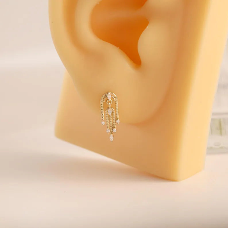 14K Gold Waterfall Chain Cartilage Earring Flat Back