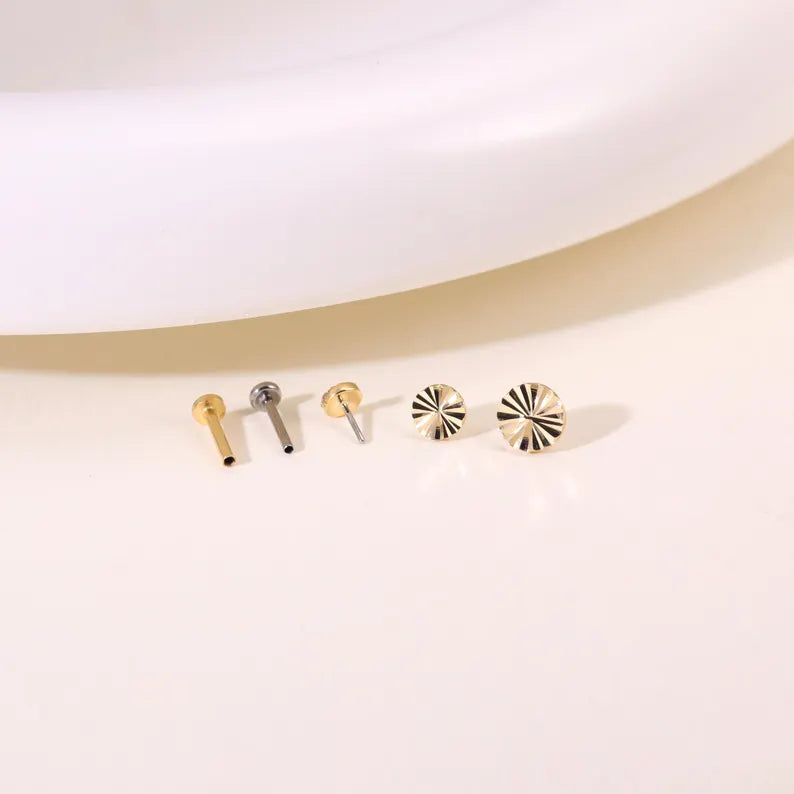 14K Solid Gold Whorl Disc Stud