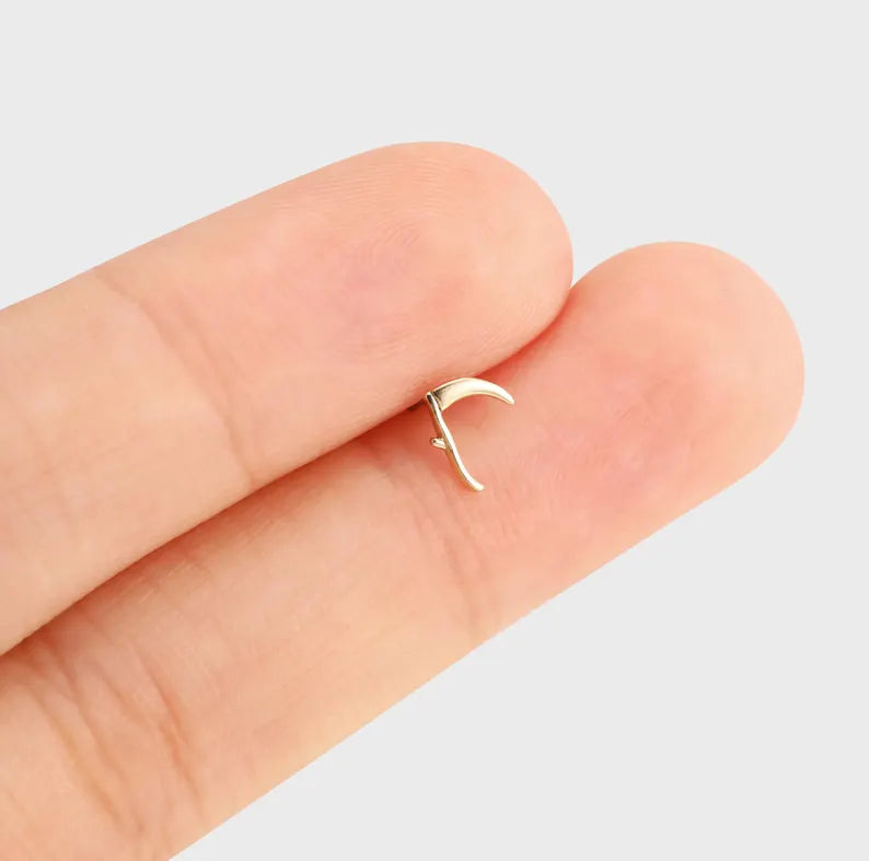 14k Solid Gold Curved Scythe Sickle Cartilage Stud