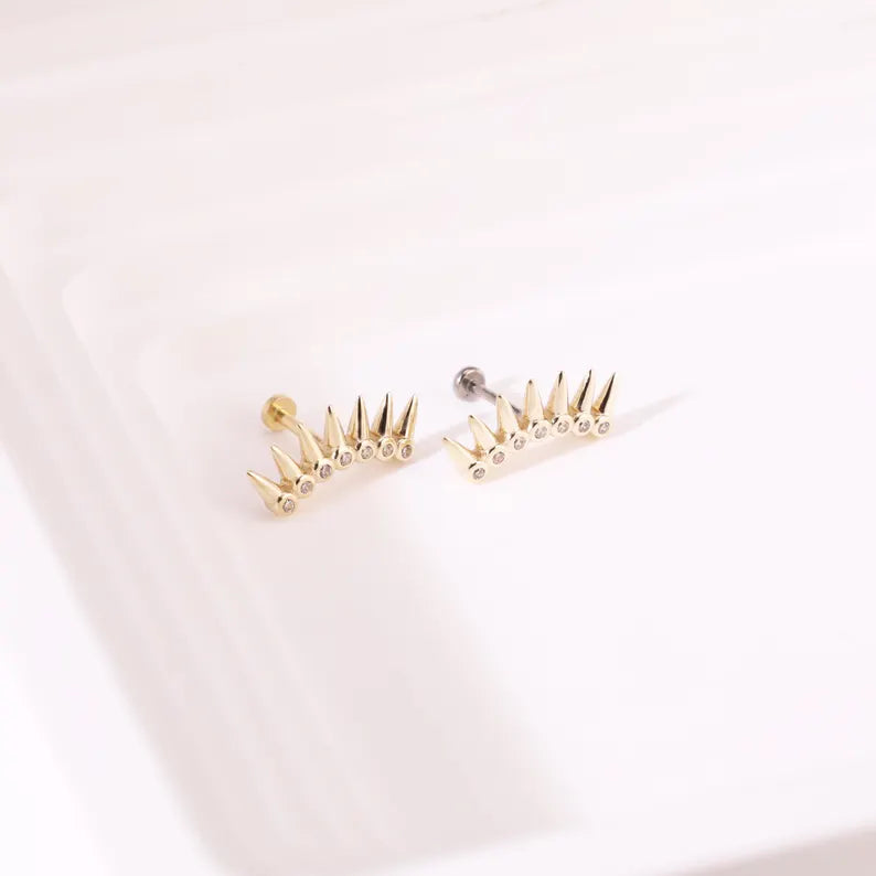 14k Gold Curved Bar Gothic Helix Conch Stud