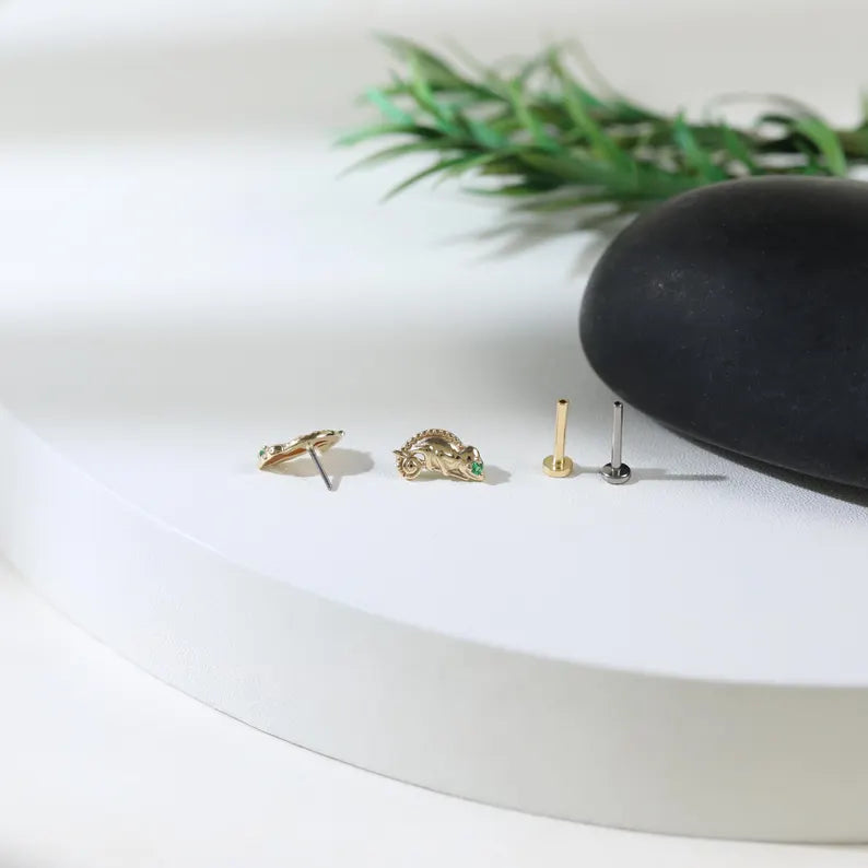 14k Gold Lizard Stud Cartilage Earring