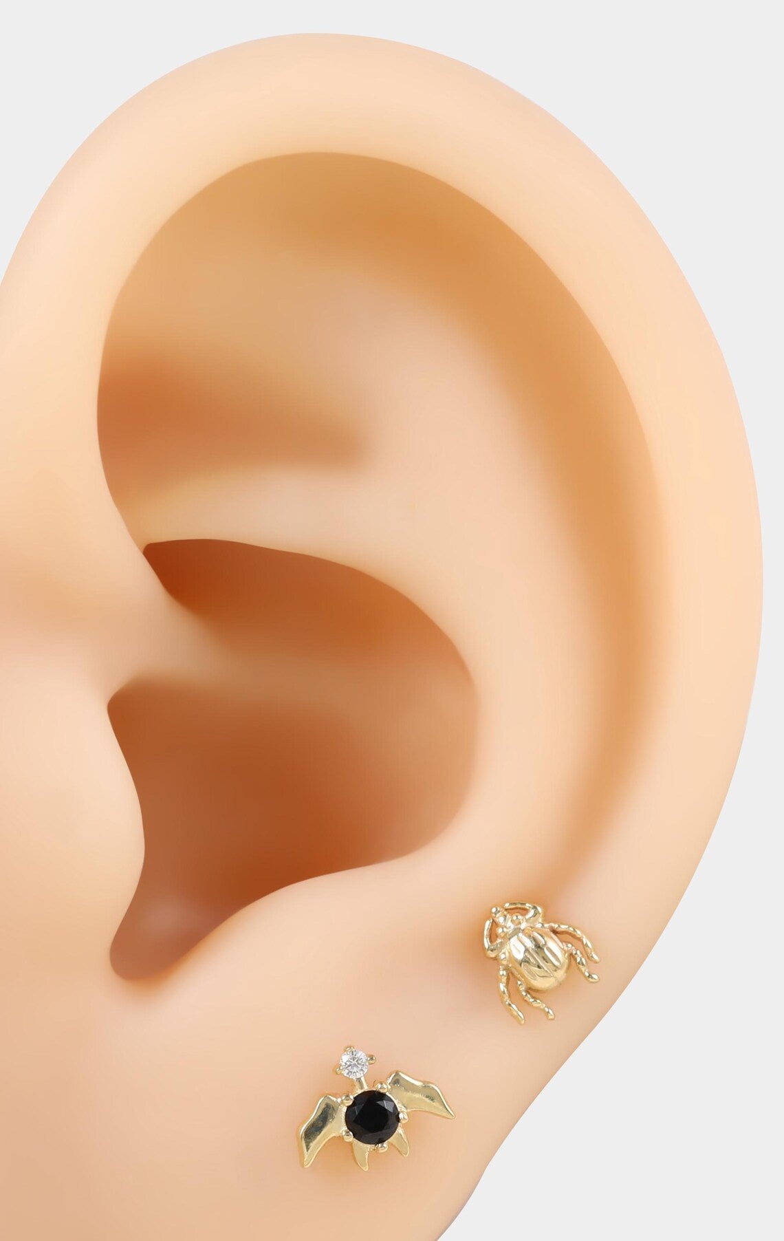 14K Gold Beetle & Bat Cartilage Earring