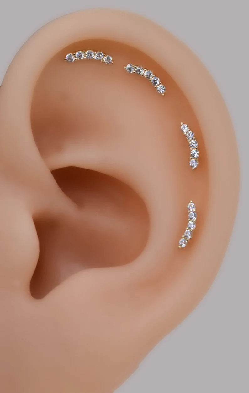 14K Gold Dainty Climber Bar Earring