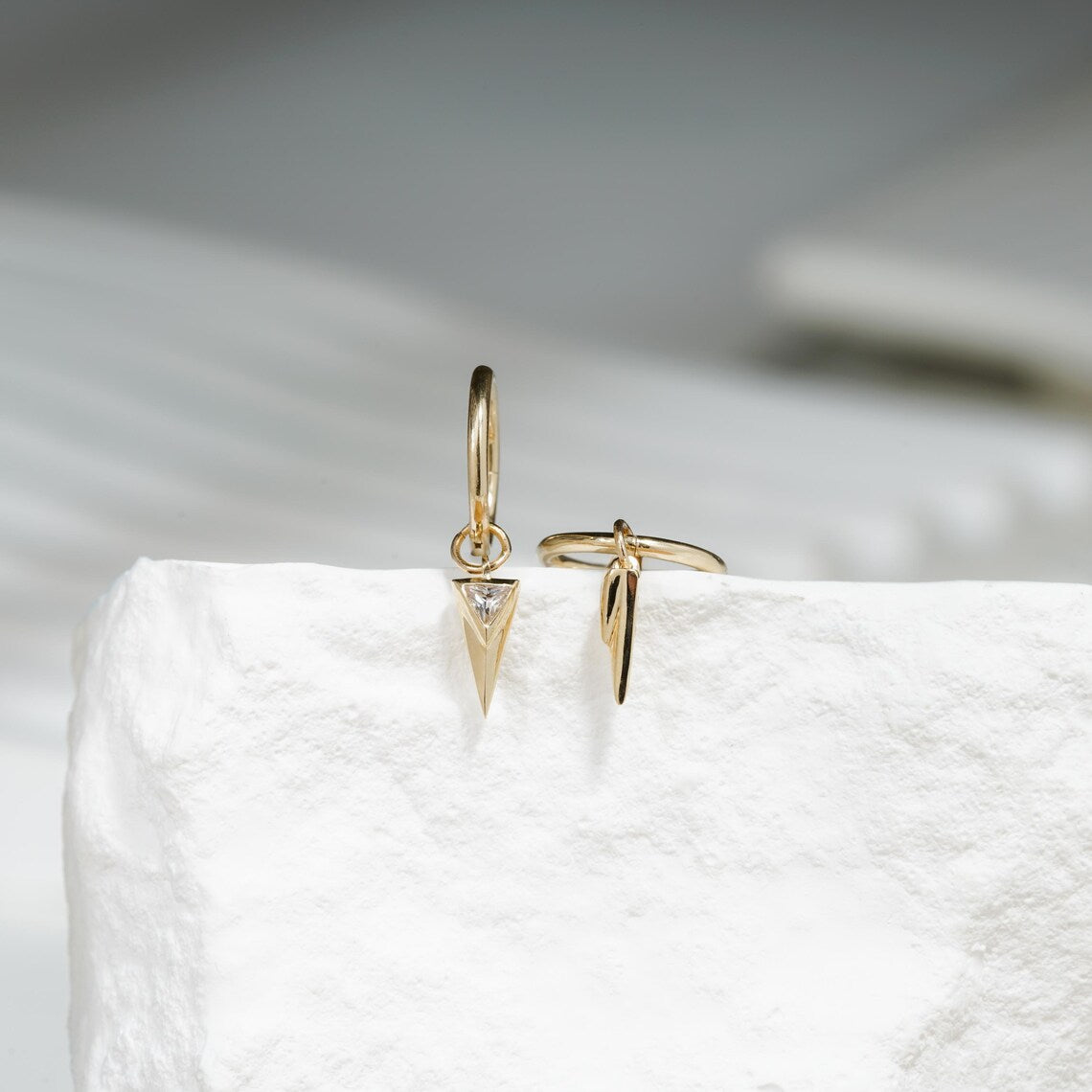 14K Solid Gold Triangle Dangle Hoop Charm