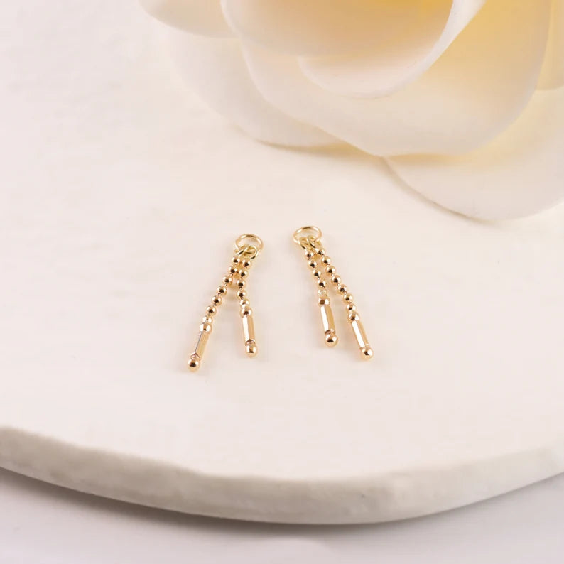 14K Gold Tiny Beaded Chain Dangle Earring