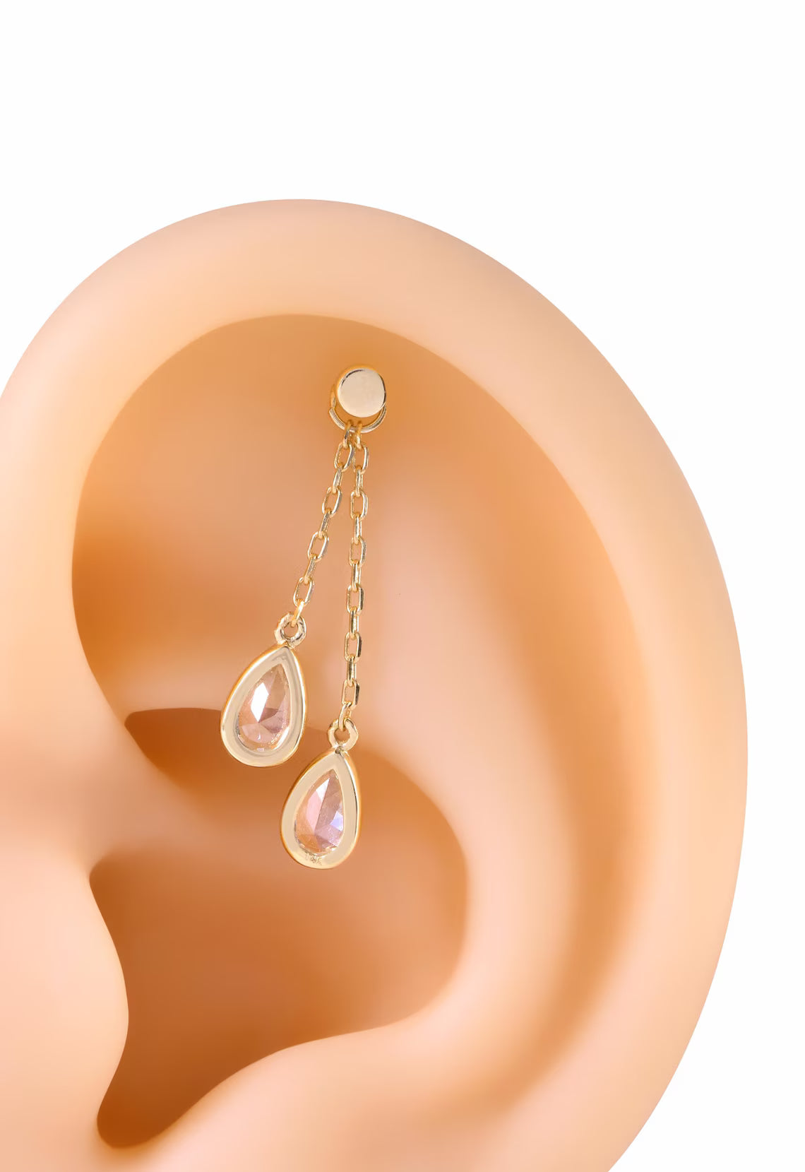 14K Gold Drop Stone Chain Dangle Hoop Charm