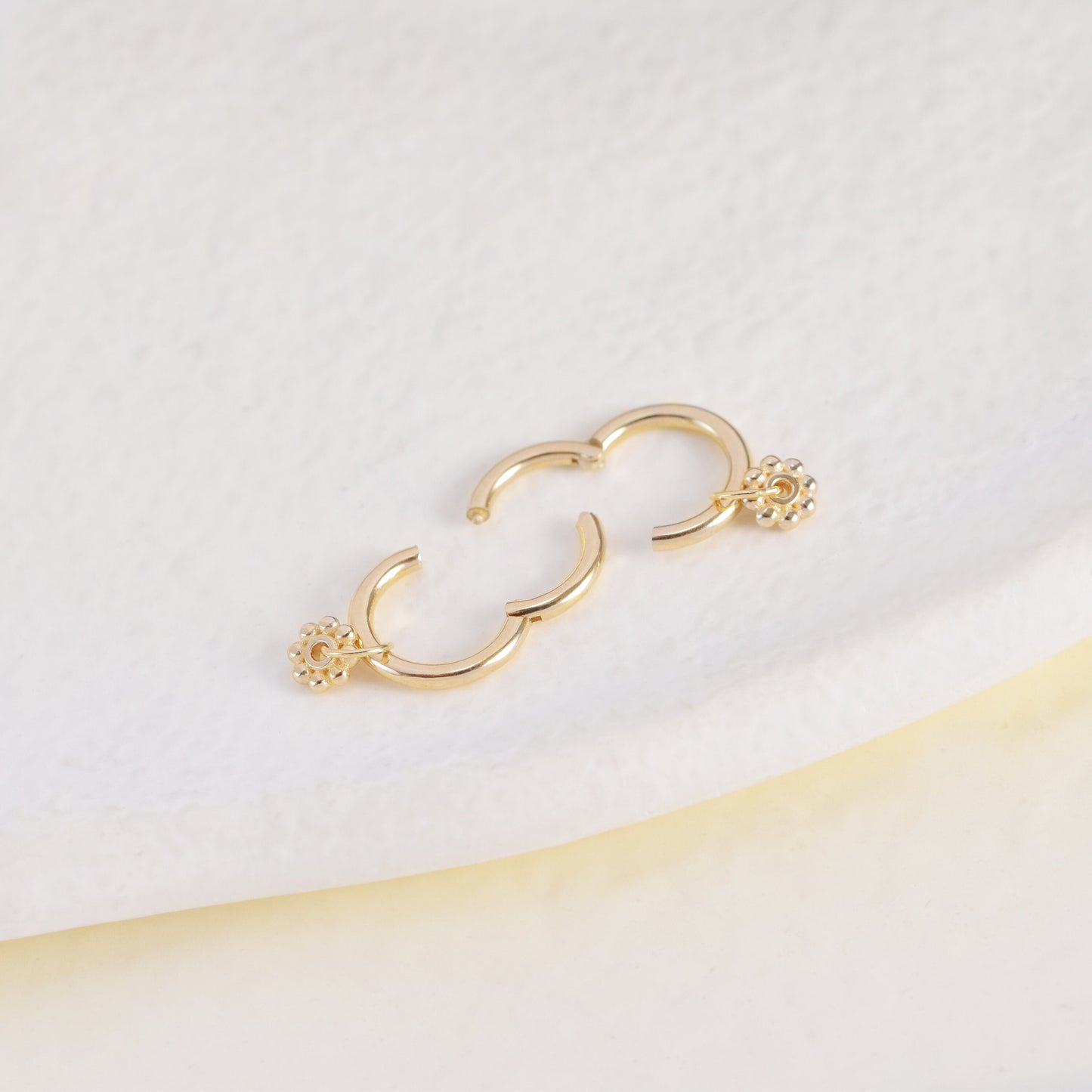 14K Solid Gold Flower Charm Earring Tiny Dot & Circle Stud for Cartilage