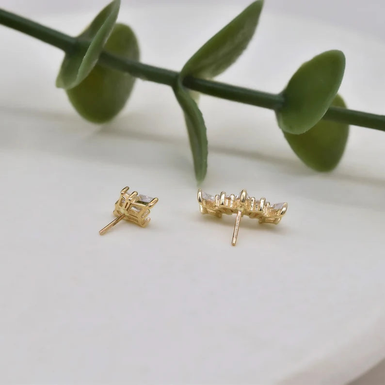 14K Solid Gold Geometric Climber Stud