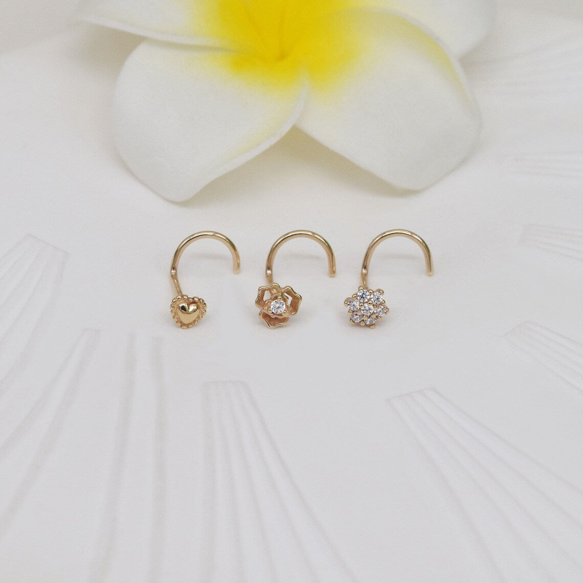 14K Solid Tiny Diamond Nose Piercing 20g