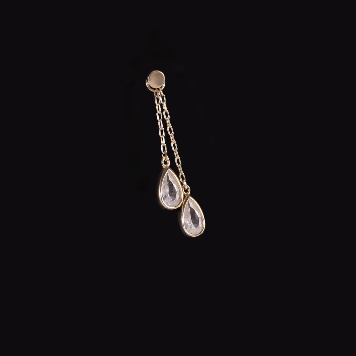 14K Gold Drop Stone Chain Dangle Hoop Charm