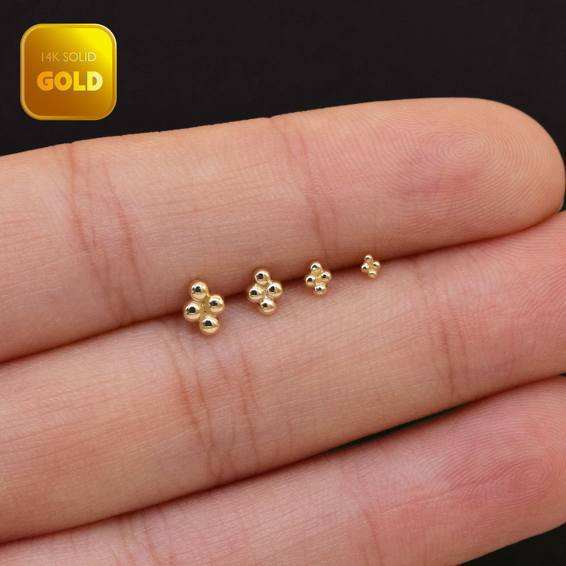 14K Solid Gold Four Dot Stud Labret