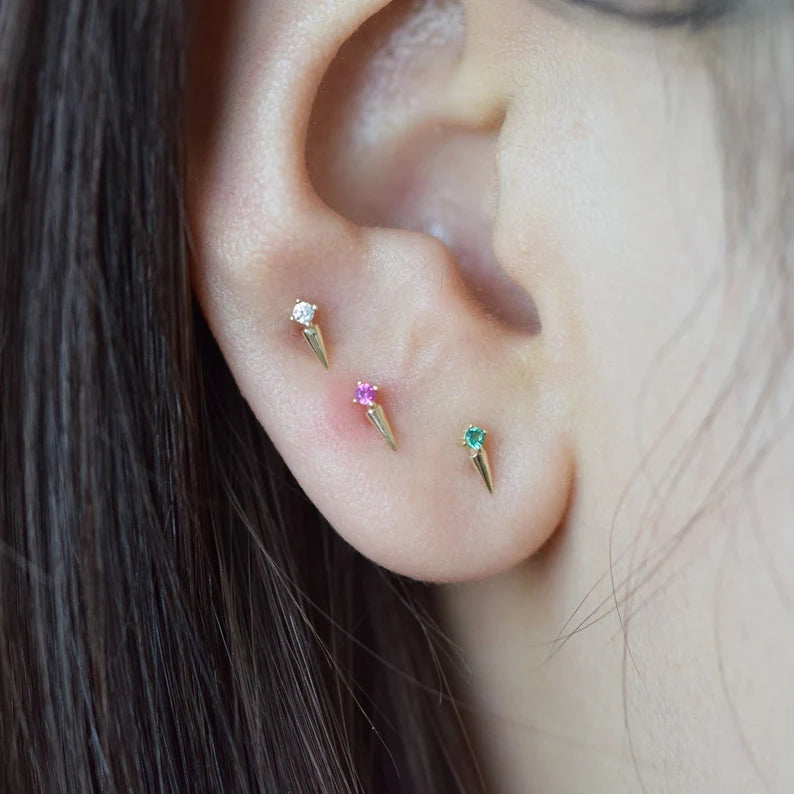 14K Gold Dainty CZ Cartilage Stud