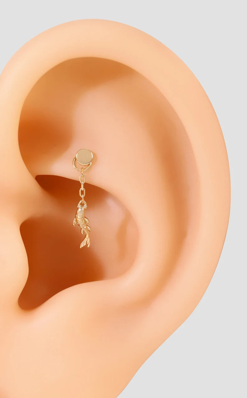 14K Gold Koi Fish Double Chain Earring Charm