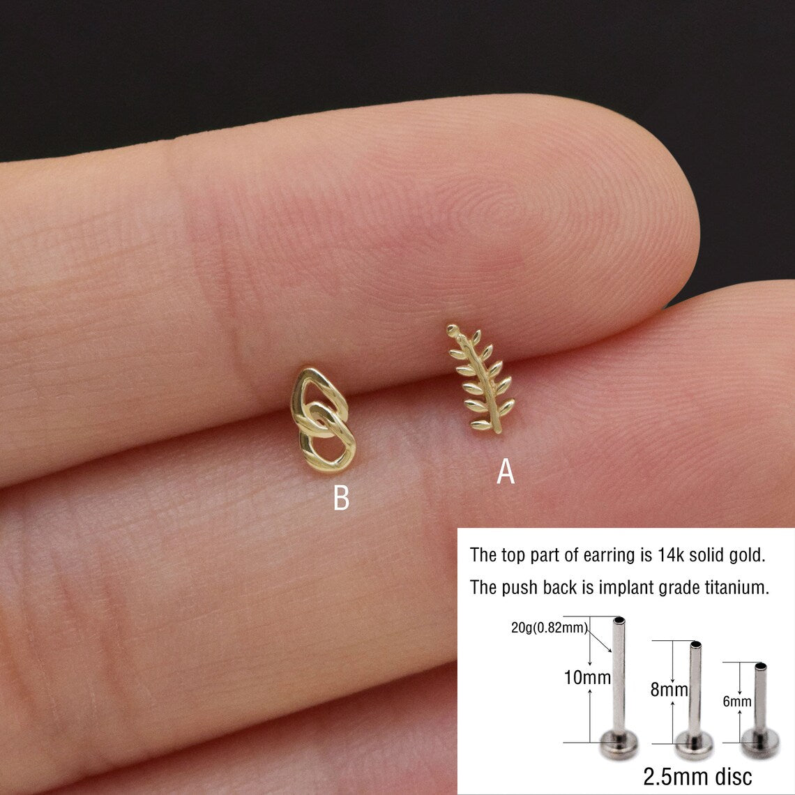 14K Gold Leaf Cartilage Stud Earring