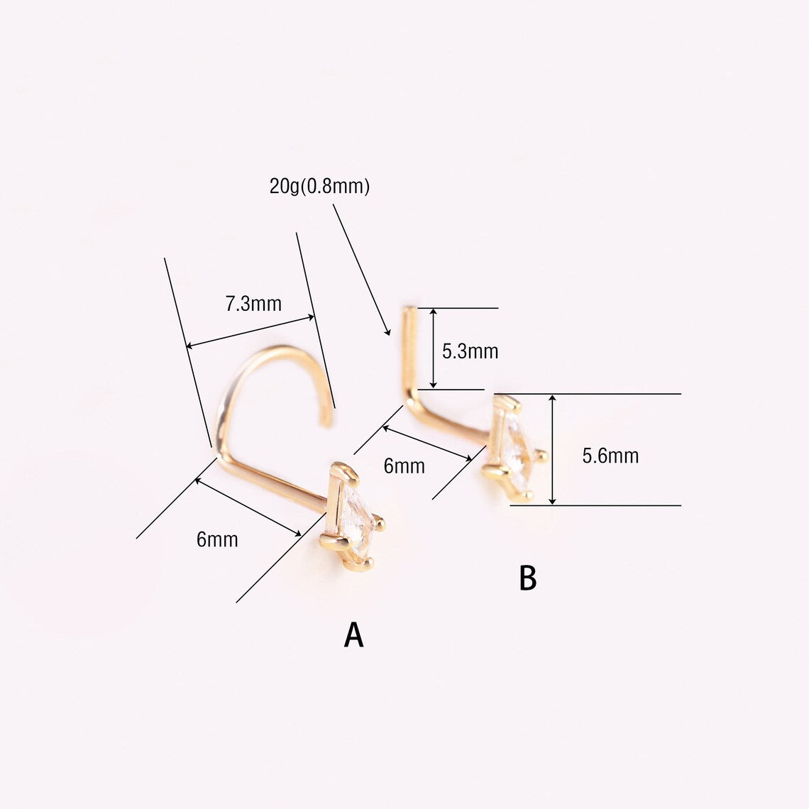 14K Solid Gold Kite Nose Stud – Dainty Twist Piercing