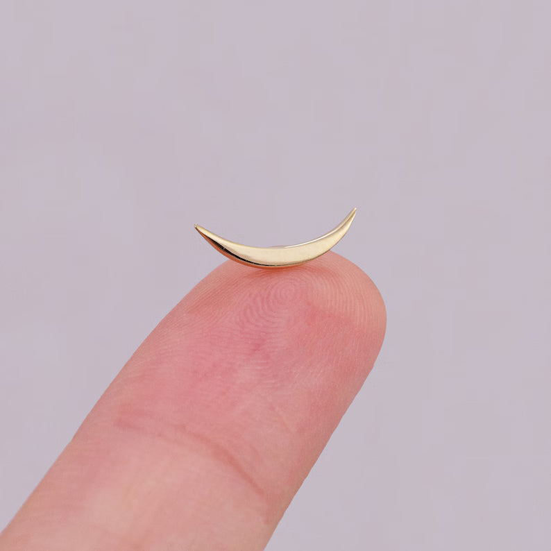 14K Solid Gold Moon Bar Stud