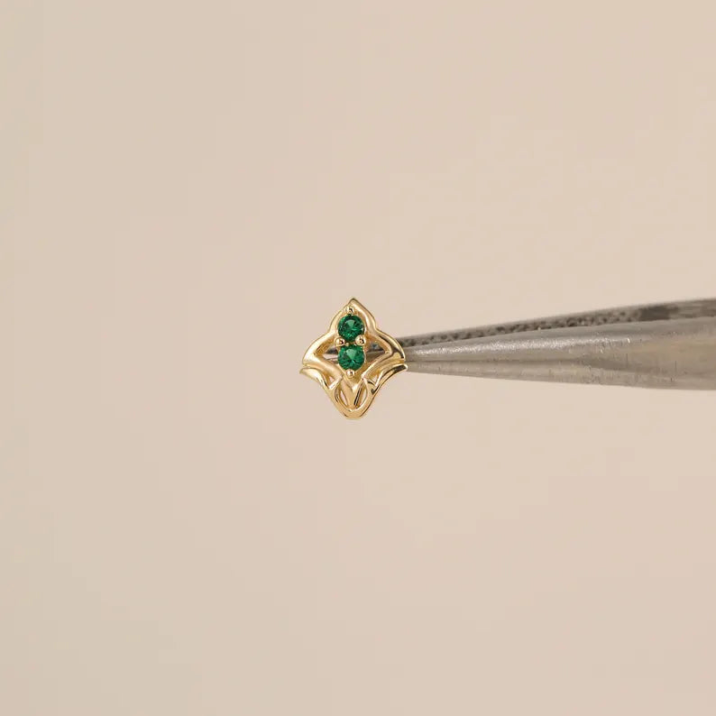 14K Solid Gold CZ Flower Helix Flat Back