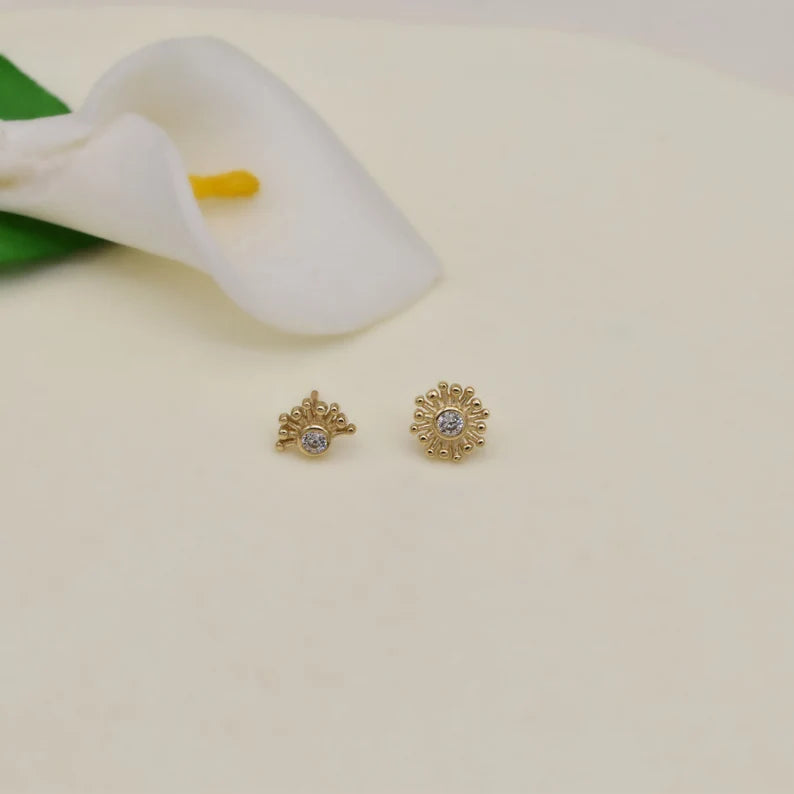 14K Gold Sun Cartilage Stud Earring