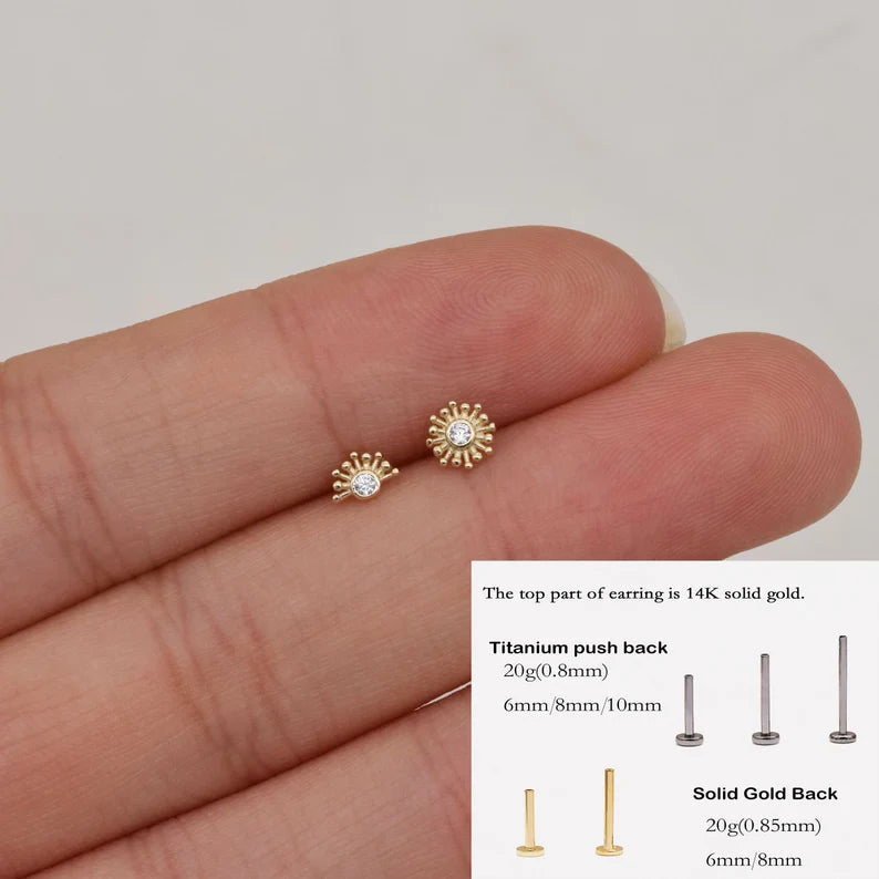 14K Gold Sun Cartilage Stud Earring
