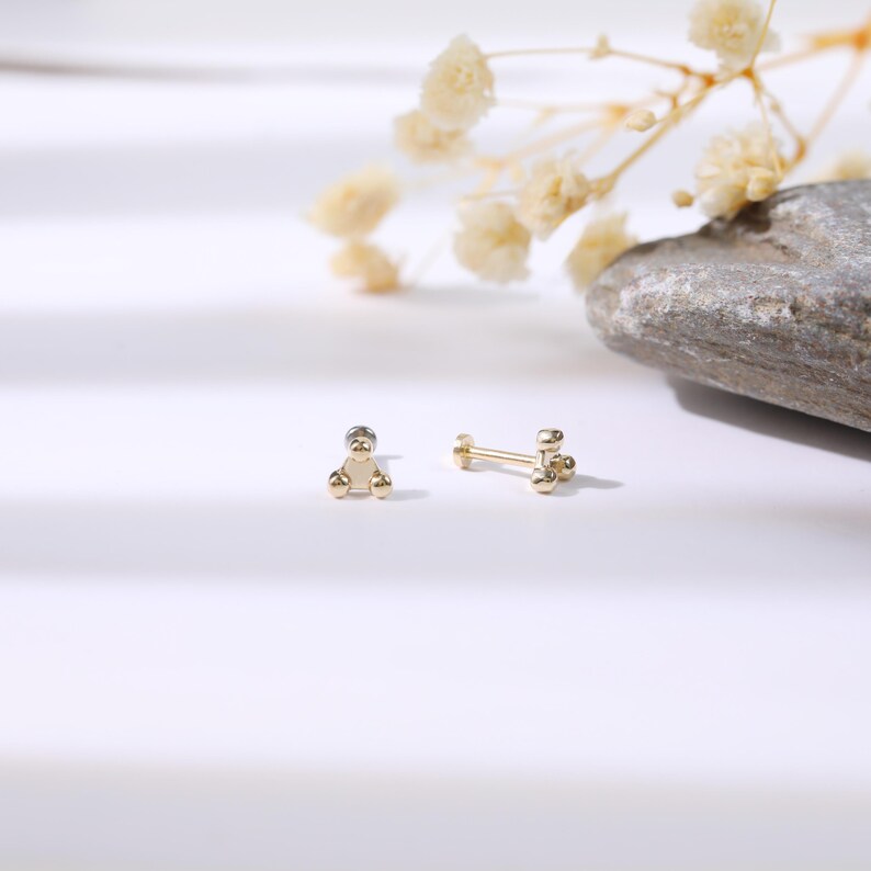14K Solid Gold Triangle Helix Tragus Stud
