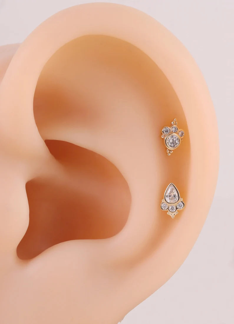 14k Gold Mini Helix Conch Tragus Stud